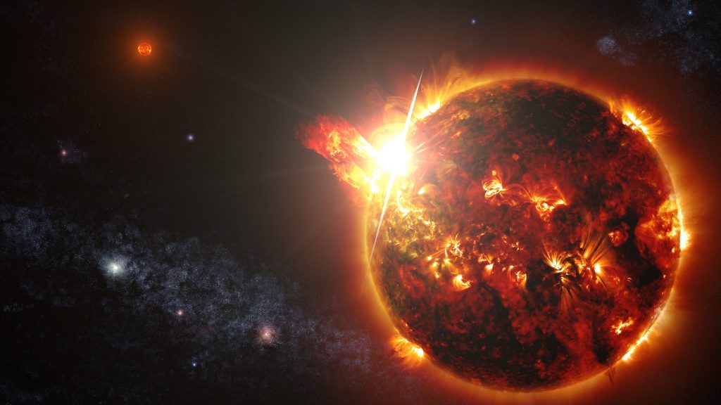 Flaring red dwarf binary star system